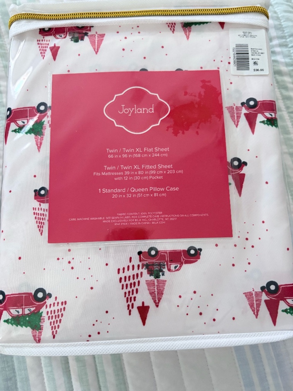 Joyland Christmas Red Truck Trees Twin Twin XL Sheet Set NEW